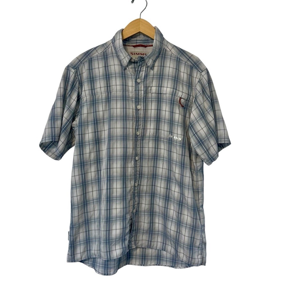 Simms Shirt Mens MD Plaid‎ Short Sleeve Button Up Fishing COR3 Vented Tattersall
